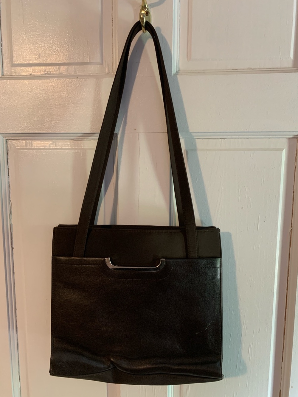 Classic Black Leather Tote Bag